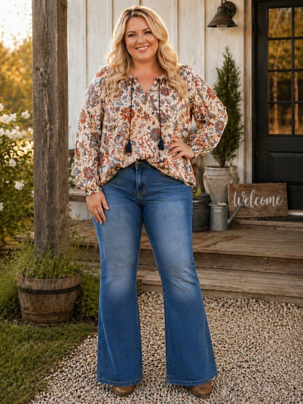 Western Boho Flare Jeans XL plus size Comfy Denim Wash Farmhouse chic vibe